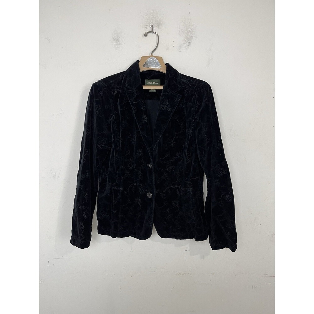 Eddie Bauer Womens Jacket 10 Black Velvet Fairy Fall Holiday Party Blazer Gothic